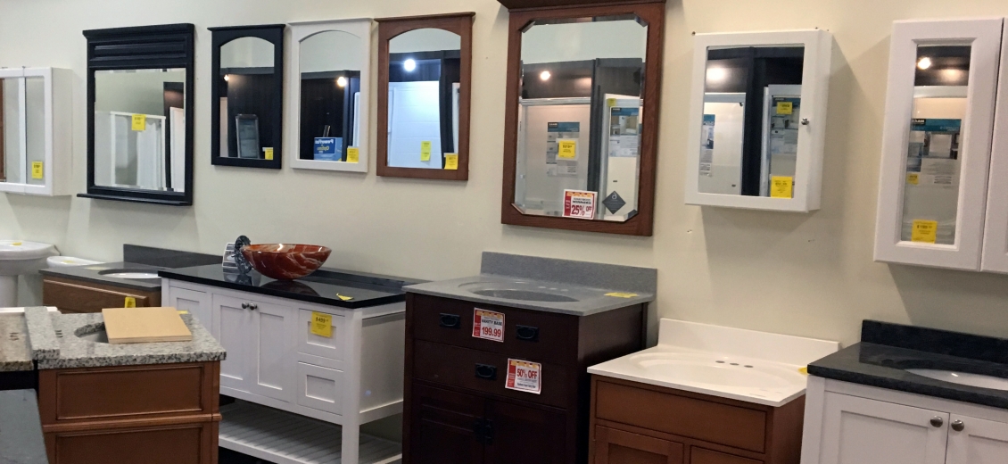 Bathroom vanity and medicine cabinet display area